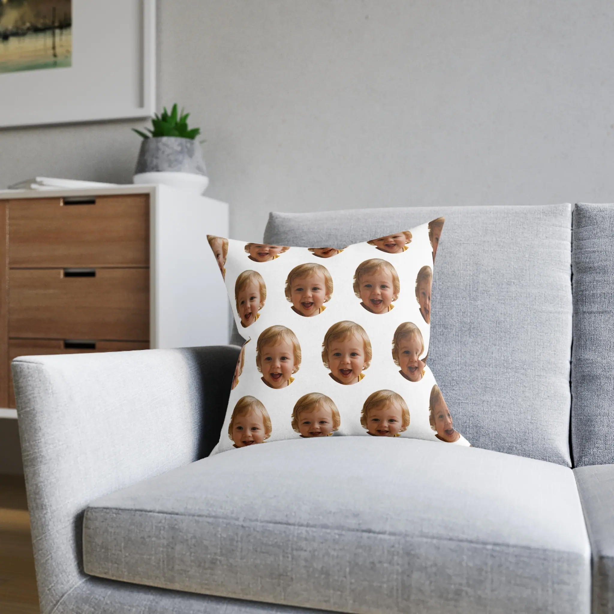 face pillow on sofa